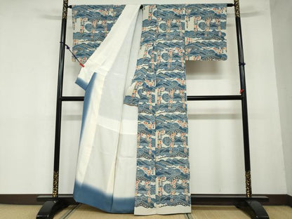 平和屋着物●訪問着　型染め　枝垂れ花松文　正絹　逸品　DAAZ7649ud