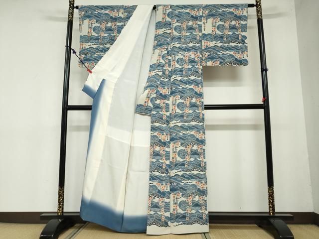 平和屋着物●訪問着　型染め　枝垂れ花松文　正絹　逸品　DAAZ7649ud