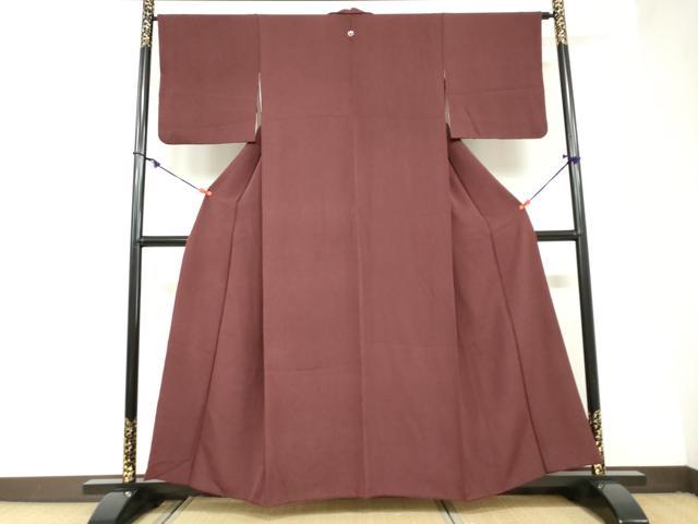 平和屋着物●上質な色無地　変わり縞地紋　葡萄茶色　正絹　逸品　DAAZ7654ud