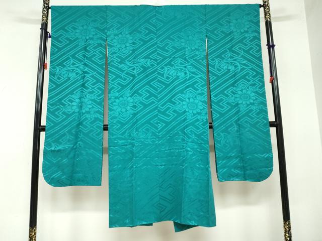 平和屋着物●振袖用長襦袢　袷　草花地紋　萌葱色　正絹　逸品　DAAZ7679ud 平和屋着物○振袖用長襦袢 袷 草花地紋 萌葱色 正絹 逸品 DAAZ7679ud