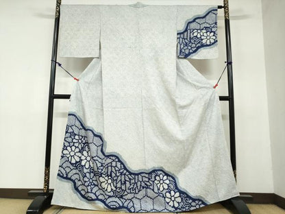 平和屋着物●訪問着　総絞り　道長草花文　正絹　逸品　DAAZ7682ud