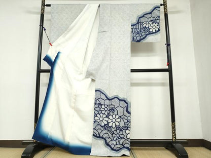 平和屋着物●訪問着　総絞り　道長草花文　正絹　逸品　DAAZ7682ud