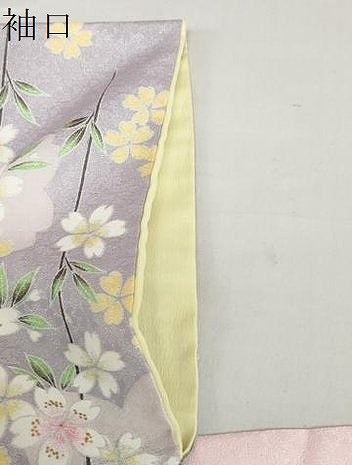平和屋着物●小振袖　二尺袖　枝垂れ桜文　金彩　ロング丈　洗える着物　DAAZ7693ud
