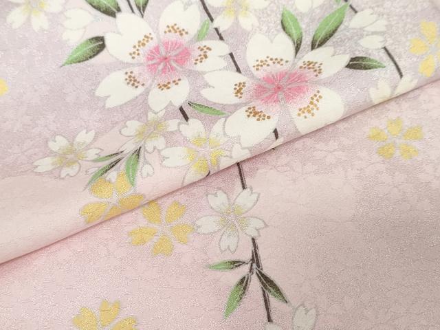 平和屋着物●小振袖　二尺袖　枝垂れ桜文　金彩　ロング丈　洗える着物　DAAZ7693ud