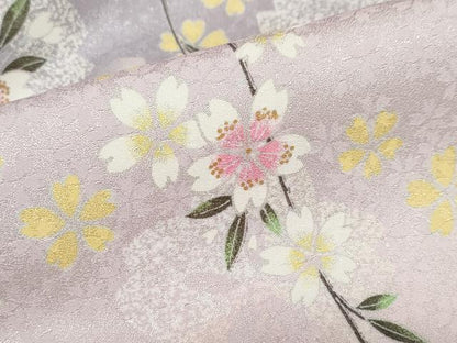 平和屋着物●小振袖　二尺袖　枝垂れ桜文　金彩　ロング丈　洗える着物　DAAZ7693ud