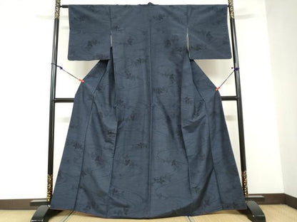 平和屋着物●上質な紬　流水枝葉文　正絹　逸品　DAAZ7698ud