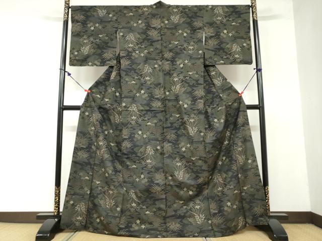 平和屋着物●本場大島紬　7マルキ　流水草花文　正絹　逸品　DAAZ7707ud
