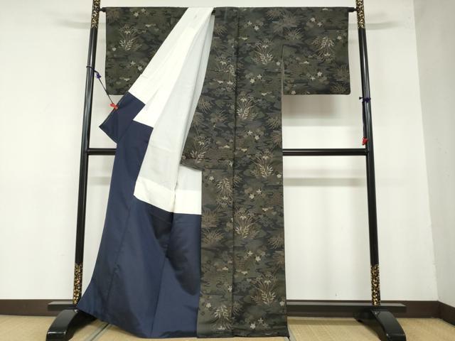 平和屋着物●本場大島紬　7マルキ　流水草花文　正絹　逸品　DAAZ7707ud
