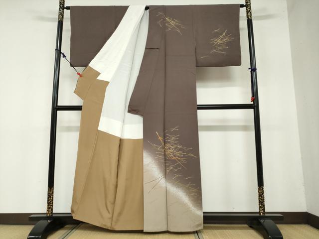 平和屋着物●訪問着　刺繍　敷松葉文　暈し染め　反端付き　正絹　逸品　DAAZ7708ud