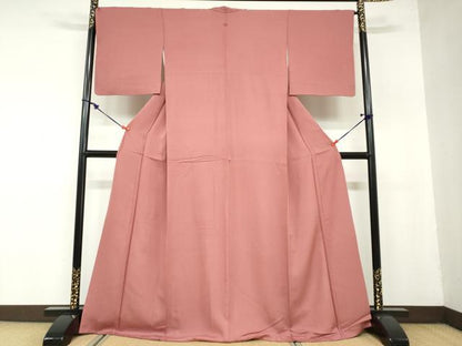 平和屋着物●上質な色無地　紋意匠　銀朱色　正絹　逸品　DAAZ7710ud