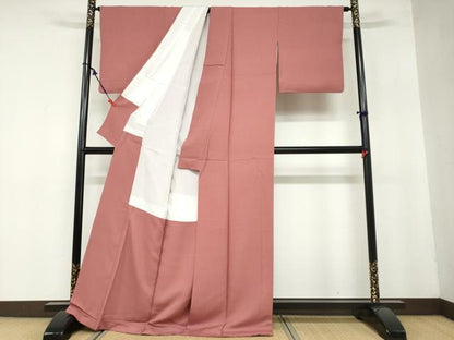 平和屋着物●上質な色無地　紋意匠　銀朱色　正絹　逸品　DAAZ7710ud