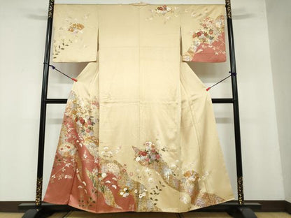 平和屋着物●訪問着　扇面宝尽くし草花文　金銀彩　正絹　逸品　DAAZ7725ud