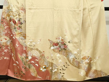 平和屋着物●訪問着　扇面宝尽くし草花文　金銀彩　正絹　逸品　DAAZ7725ud
