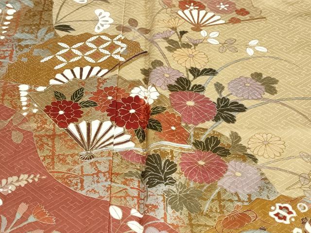 平和屋着物●訪問着　扇面宝尽くし草花文　金銀彩　正絹　逸品　DAAZ7725ud