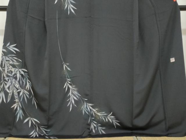 平和屋着物●訪問着　作家物　刺繍　笹文　黒地　金彩　さが美扱い　反端付き　ロング丈　正絹　逸品　DAAZ7726ud