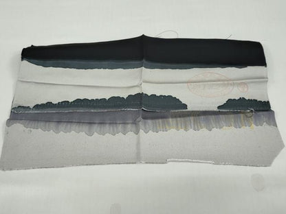 平和屋着物●訪問着　作家物　刺繍　笹文　黒地　金彩　さが美扱い　反端付き　ロング丈　正絹　逸品　DAAZ7726ud