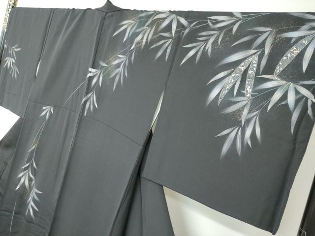 平和屋着物●訪問着　作家物　刺繍　笹文　黒地　金彩　さが美扱い　反端付き　ロング丈　正絹　逸品　DAAZ7726ud
