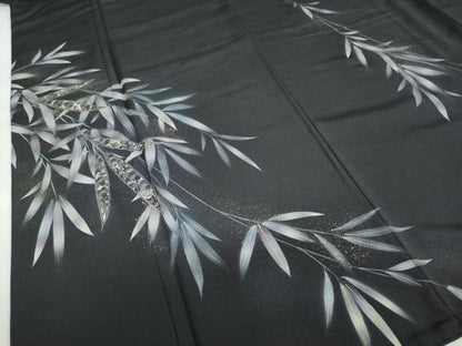 平和屋着物●訪問着　作家物　刺繍　笹文　黒地　金彩　さが美扱い　反端付き　ロング丈　正絹　逸品　DAAZ7726ud