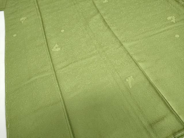平和屋着物●上質な色無地　草花地紋　草色　さが美扱い　正絹　逸品　未使用　DAAZ7727ud 平和屋着物○上質な色無地 草花地紋 草色 さが美扱い 正絹 逸品 未