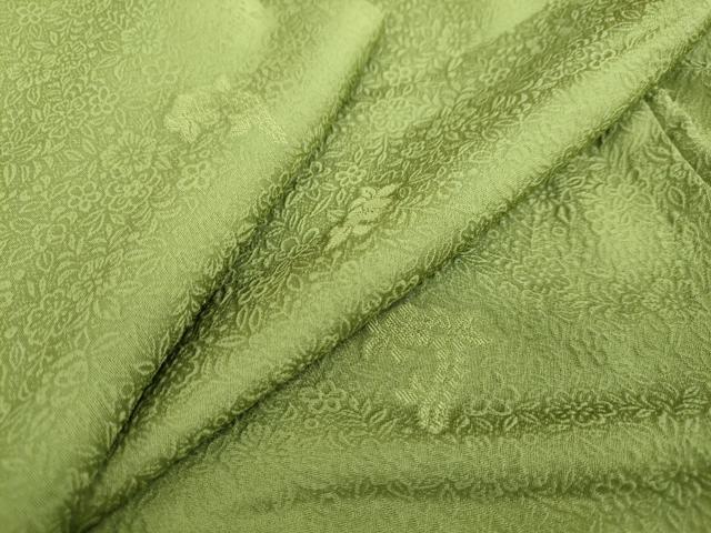 平和屋着物○上質な色無地 草花地紋 草色 さが美扱い 正絹 逸品 未