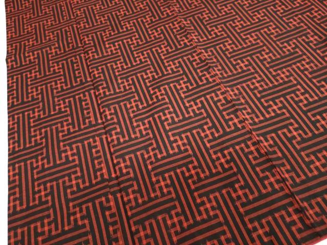 平和屋着物○久留米絣 袷 綿 秋名バラ柄 黒地 証紙付き 逸品