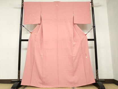 平和屋着物●上質な色無地　作家物　草花地紋　甚三紅色　高島屋扱い　正絹　逸品　DAAZ7802ud