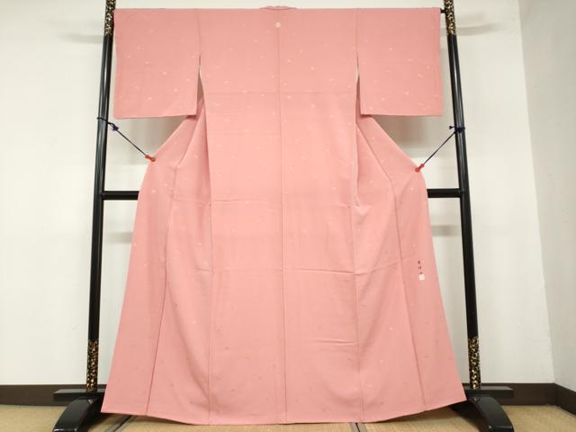 平和屋着物●上質な色無地　作家物　草花地紋　甚三紅色　高島屋扱い　正絹　逸品　DAAZ7802ud