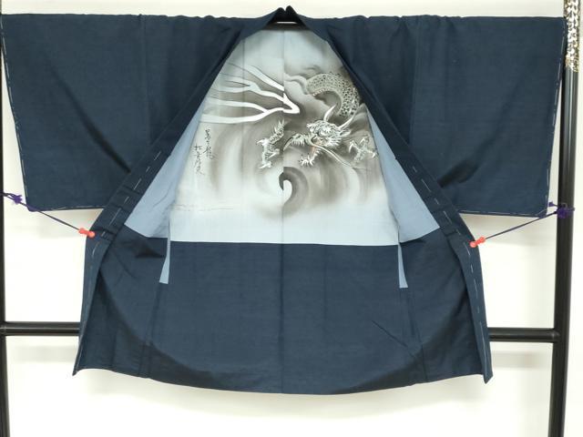 平和屋着物●男性　紬　アンサンブル　藍鉄色　キングサイズ　正絹　逸品　CAAZ8254vf 平和屋着物○男性 紬 アンサンブル 藍鉄色 キングサイズ 正絹 逸品