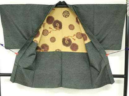 平和屋着物●男性 紬 アンサンブル 虫襖色 正絹 逸品 DAAZ7837ud