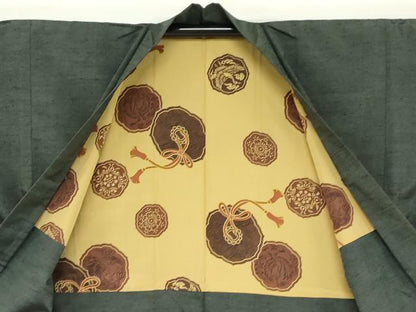 平和屋着物●男性 紬 アンサンブル 虫襖色 正絹 逸品 DAAZ7837ud