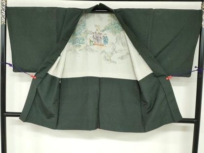 平和屋着物●男性 髭紬 アンサンブル 革色 正絹 逸品 DAAZ7838ud
