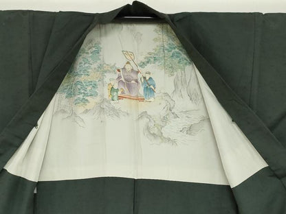 平和屋着物●男性 髭紬 アンサンブル 革色 正絹 逸品 DAAZ7838ud