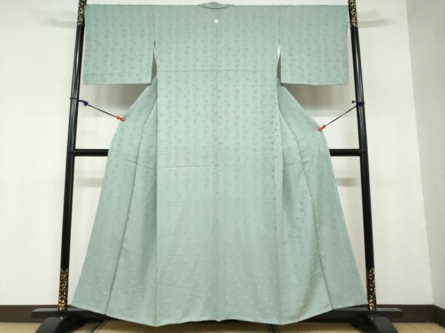 平和屋着物○上質な色無地 更紗花唐草地紋 薄青色 正絹 逸品