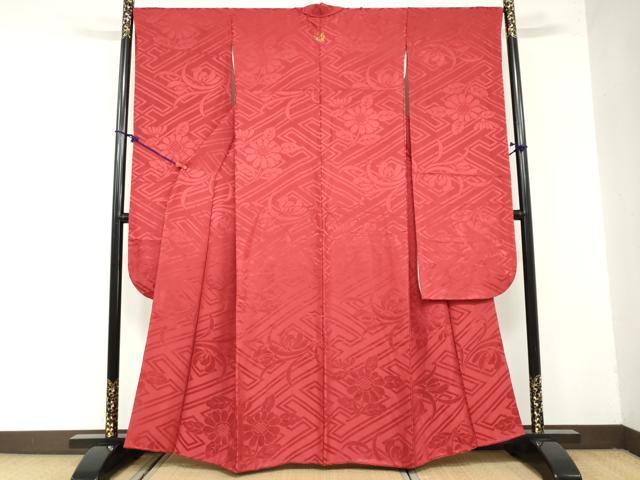 平和屋着物●豪華振袖　草花地紋　紅海老茶色　正絹　逸品DAAZ7859ud 平和屋着物○豪華振袖 草花地紋 紅海老茶色 正絹 逸品DAAZ7859ud