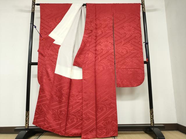 平和屋着物●豪華振袖　紅海老茶色　正絹　逸品　AABE1806fy 平和屋着物○豪華振袖 草花地紋 紅海老茶色 正絹 逸品DAAZ7859ud