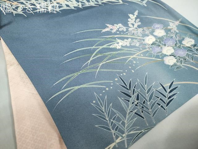 平和屋着物●訪問着　友禅　作家物　草花文　暈し染め　仮絵羽　正絹　逸品　未使用　CABA6140vf 平和屋着物○訪問着 友禅 作家物 草花文 暈し染め 仮絵