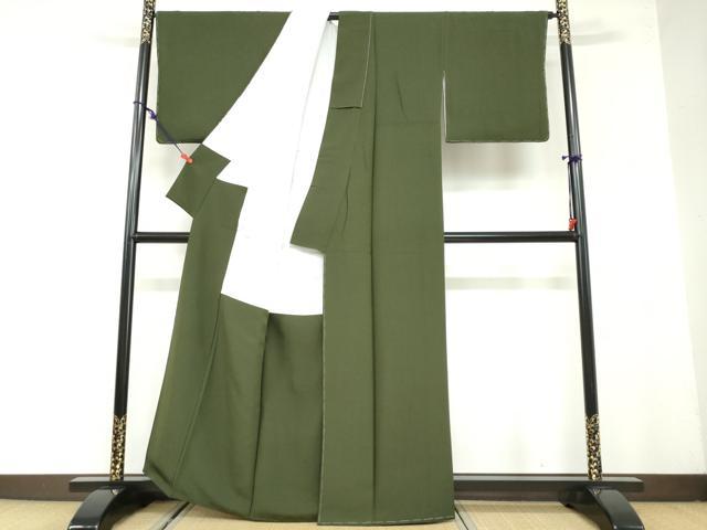 平和屋着物●上質な色無地　深緑色　正絹　逸品　未使用　DAAZ7903ud