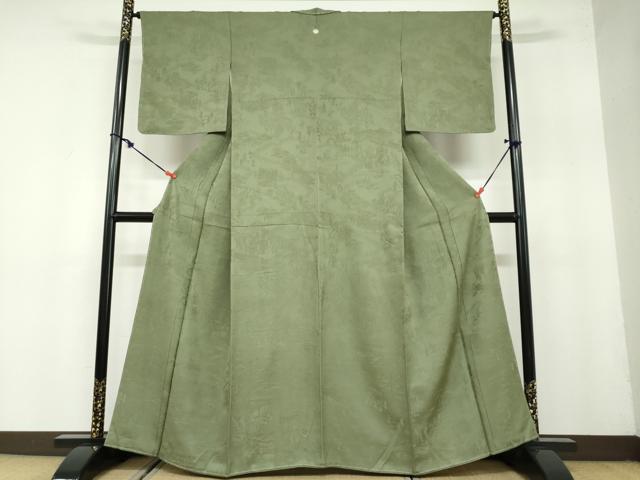 平和屋着物○上質な色無地 風景地紋 老竹色 さが美扱い 正絹