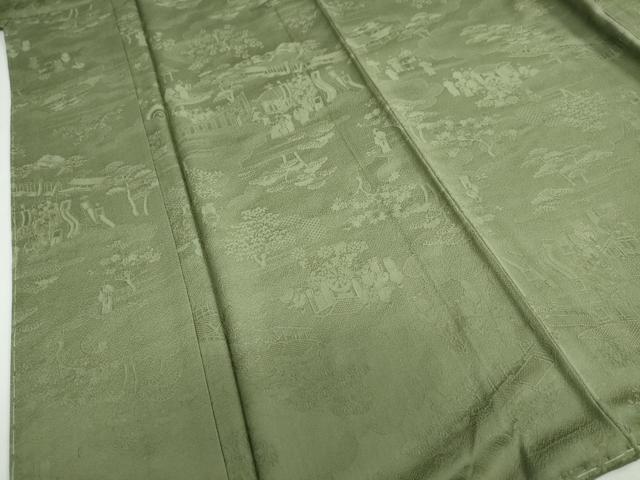 平和屋着物○上質な色無地 風景地紋 老竹色 さが美扱い 正絹