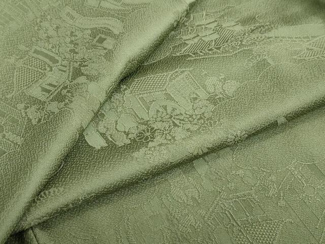 平和屋着物○上質な色無地 風景地紋 老竹色 さが美扱い 正絹