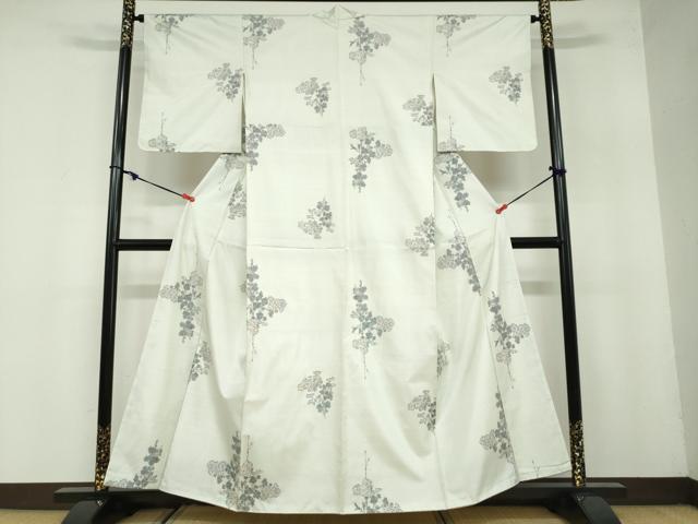 平和屋着物○本場大島紬 白大島 9マルキ 草花文 正絹 逸品 未使用