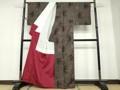 平和屋着物●本場大島紬　7マルキ　草花籬文　正絹　逸品　DAAZ7914ud