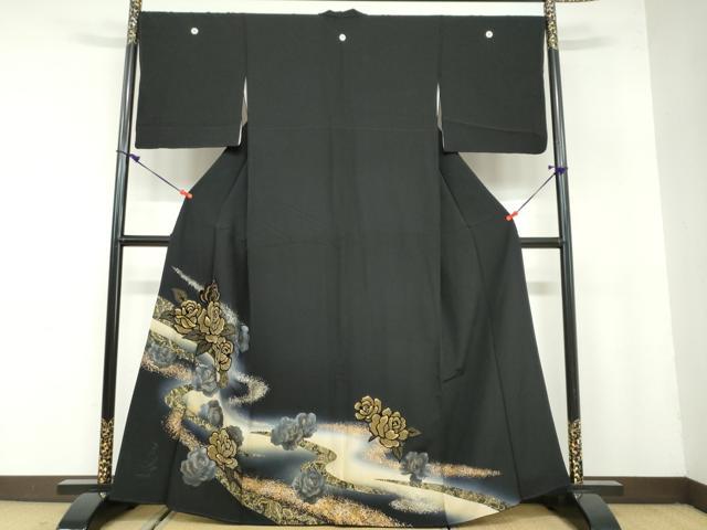 D825 黒留袖　やまと誂製　螺鈿細工　楽器　落款　正絹　着物　袷　極美品 平和屋着物○豪華黒留袖 舞花文 金銀彩 やまと誂製 正絹 逸品