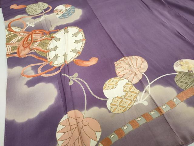 平和屋着物●アンティーク　大正ロマン　色留袖　駒刺繍　楽器草花文　金銀彩　正絹　逸品　DAAZ7941ud