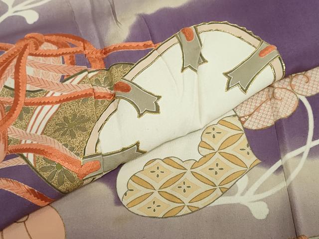 平和屋着物●アンティーク　大正ロマン　色留袖　駒刺繍　楽器草花文　金銀彩　正絹　逸品　DAAZ7941ud