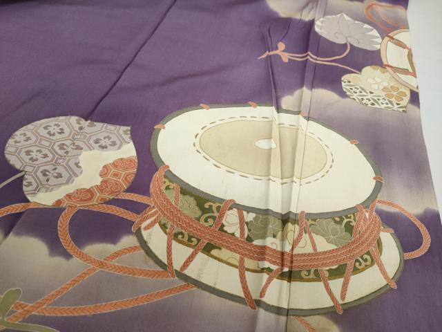 平和屋着物○アンティーク 大正ロマン 色留袖 駒刺繍 楽器草花文 金銀彩