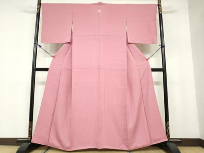 平和屋着物●上質な色無地　草花地紋　長春色　正絹　逸品　DAAZ7959ud