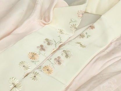 平和屋着物●振袖用長襦袢　無双仕立て　草花地紋　半衿刺繍　正絹　逸品　DAAZ7964ud