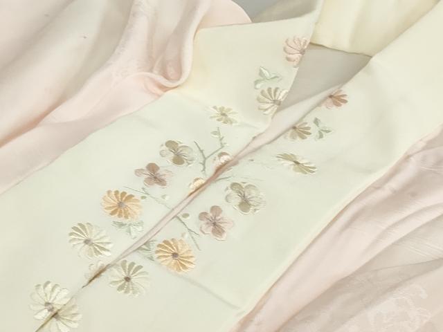 平和屋着物●振袖用長襦袢　無双仕立て　草花地紋　半衿刺繍　正絹　逸品　DAAZ7964ud