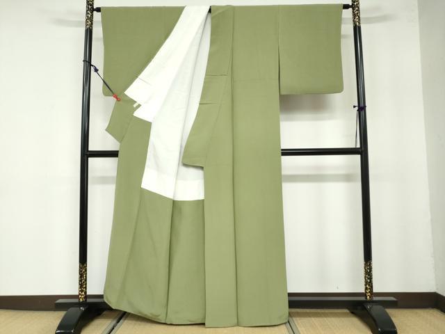 平和屋着物●上質な色無地　青丹色　正絹　逸品　DAAZ7976ud